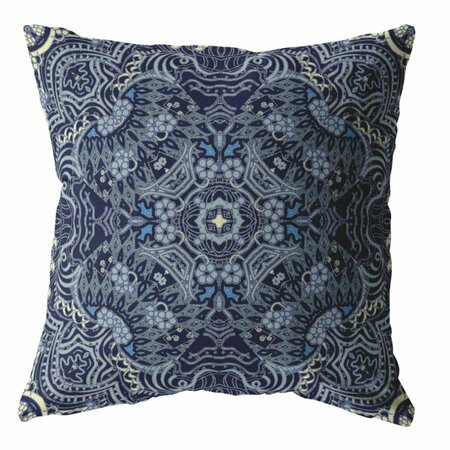 PALACEDESIGNS 20 in. Indigo Boho Ornate Indoor & Outdoor Zippered Throw Pillow PA3099162